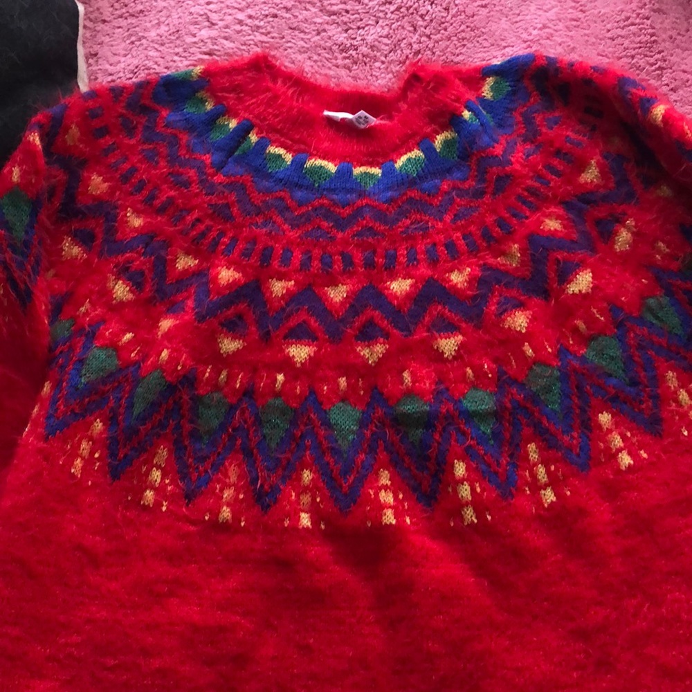 Fuzzy fair isle Sweater red all sizes